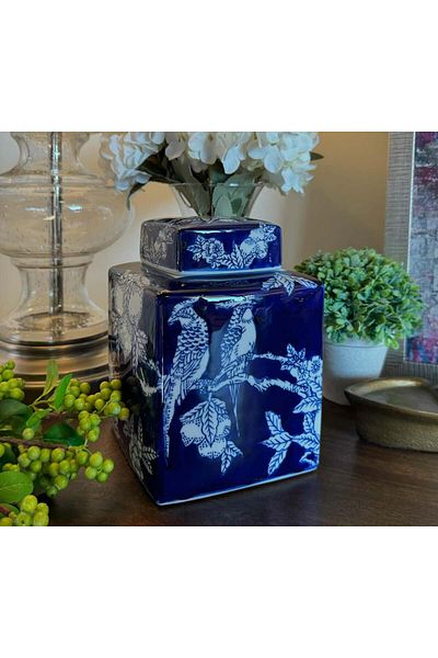 Warm Design Patterned Blue and White Tile Vase and Jar