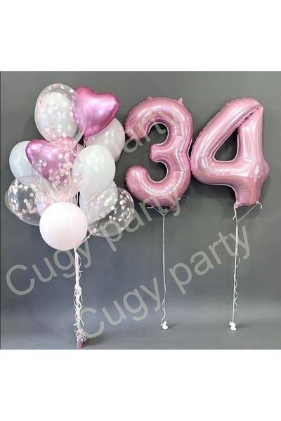 CUGY 34 Years Old White Pink Heart Detailed Special Day Birthday Party Celebration Set