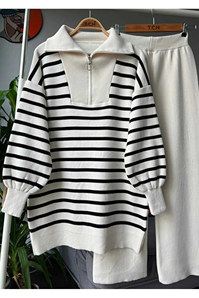 MODA VEDAT Γυναικείο ριγέ λεπτομερές πλεκτό σετ