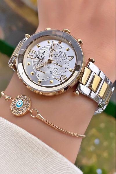 Daniel Klein Brand Yellow Silver Color Women's Wristwatch - Bracelet