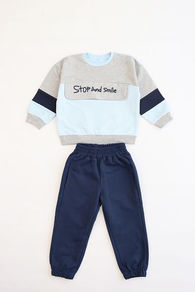 Pijamella Boy's 2-Piece Set Smile Printed Oversize Sweatshirt-Waist Elastic Bottom Tracksuit Set