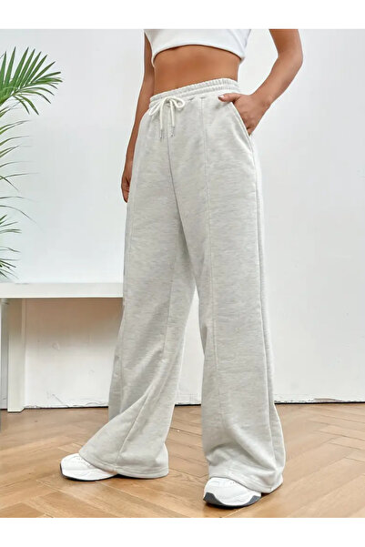 CAONNES Kadın Gri Baggy Bol Kesim Esnek Rahat Kumaş Eşofman Altı ŞAH MODA