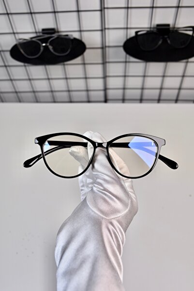 LOOKUP NEW London Black Tr90 - Clear Cat Eye Oval Bone, Unisex Blue Screen Goggles