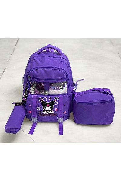 JOJO KIDS Set de genți impermeabile pentru copii Kuromi pentru școala primară și gimnazială - Set de trei