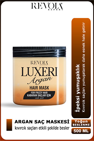 REVOLA EXPERT Luxeri Argan Saç Maskesi, kıvırcık saçları yumuşatır, derinleme...