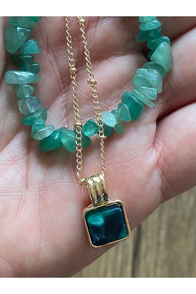 Store Boho Style Double Layer Elegant Green Necklace