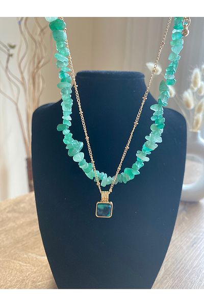 Store Boho Style Double Layer Elegant Green Necklace
