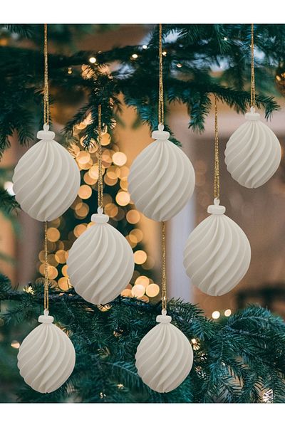 Kütahya Pazar Custom White Cone Tree Gift for New Year's Eve - Set of 3 (8X6Cm)
