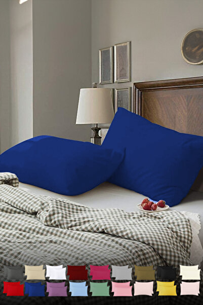 TeksNil Home Pachet de 2 huse de pernă din bumbac simplu Parliament Midnight Blue - 50x70 cm cu husă