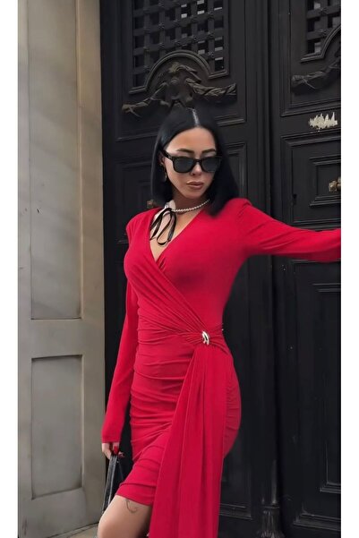 charme butik Kadın Yandan Büzgülü Toka Detaylı Elbise