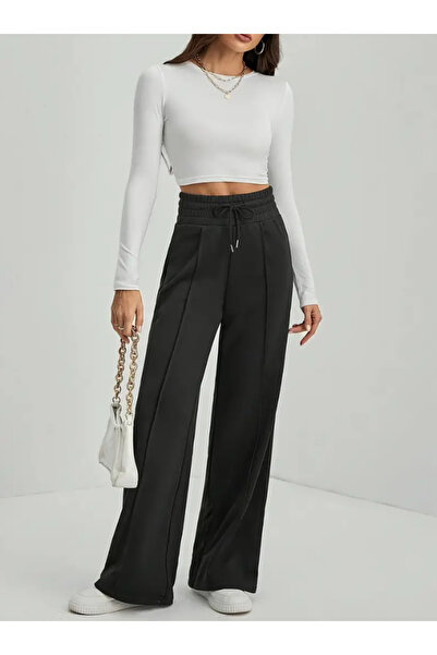 CAONNES Pantaloni de sport negri, largi, largi, elastici, confortabili, din ț...