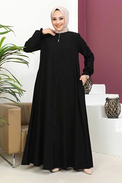 Nevayla Moda Husă pentru îmbrăcăminte islamică neagră cu buzunar cu fermoar, model casual Mevlana Ferace