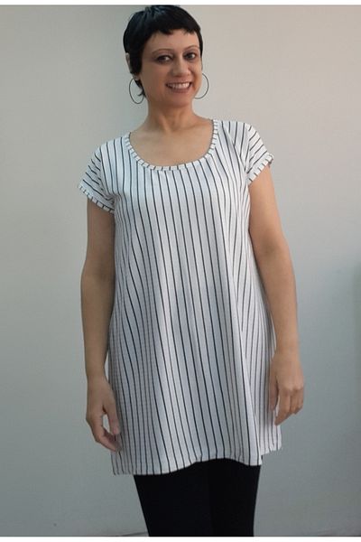 Mertcan Butik Coming Low Sleeve Combed Cotton Viscose T-Shirt with White Black Stripes Whole Size