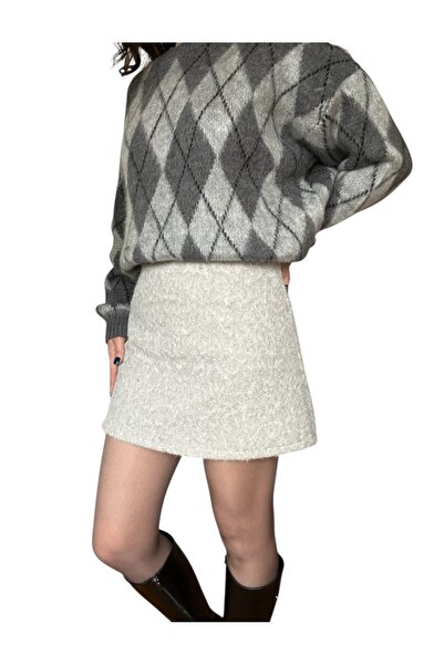 Butik Hepa-GG Gri Mini Kaşe Etek