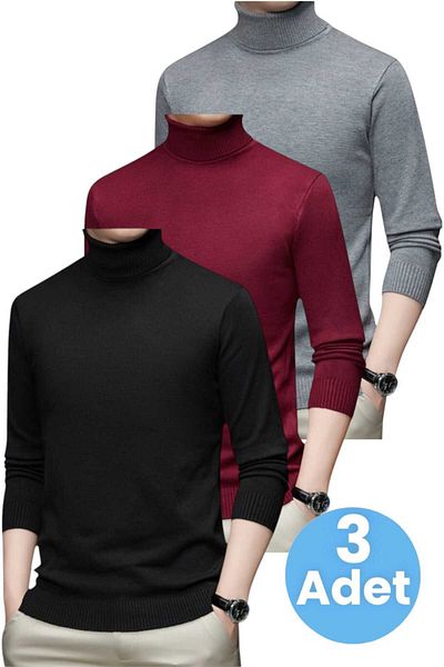 Uniquetrenders Ανδρικό πλεκτό πουλόβερ 3 τεμαχίων πουλόβερ Fisherman Knitwear