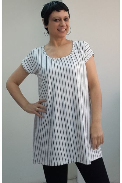 Mertcan Butik Coming Low Sleeve Combed Cotton Viscose T-Shirt with White Black Stripes Whole Size