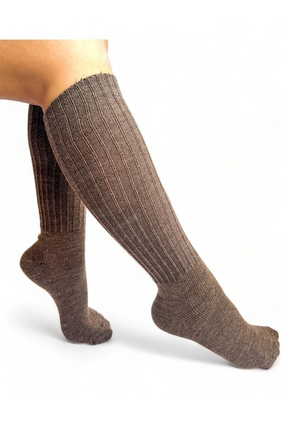 CİHO Чорапи Ciho 4 - Зимни кафяви вълнени дамски ботуши, дълги под коляното, меки чорапи за сън
