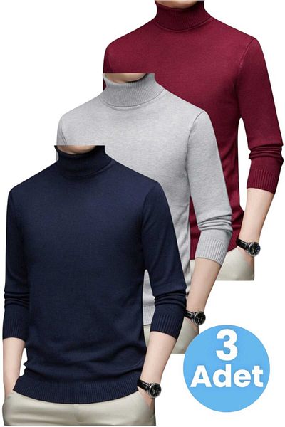 Uniquetrenders 3-Piece Men's Non-Pilling Throat Knitwear Sweater Fisherman Knitwear Sweater