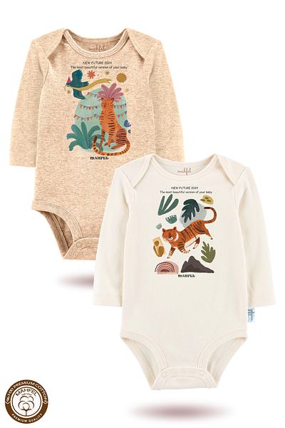 MAHFEL 2-Piece 100% Cotton Organic Printed Snap Fastener Baby Bodysuit