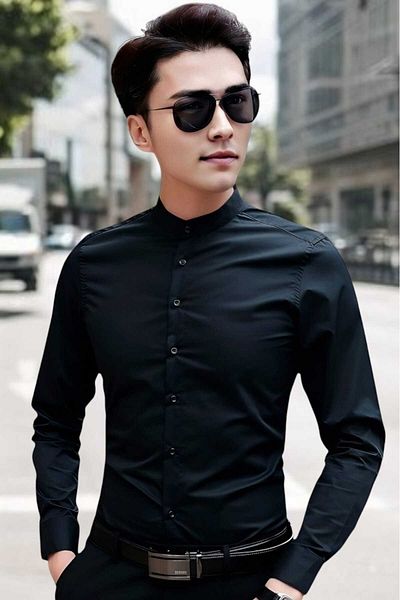 Uniquetrenders Cămașă pentru bărbați, cu guler, slim fit, respirabilă, ușor de călcat, Four Seasons