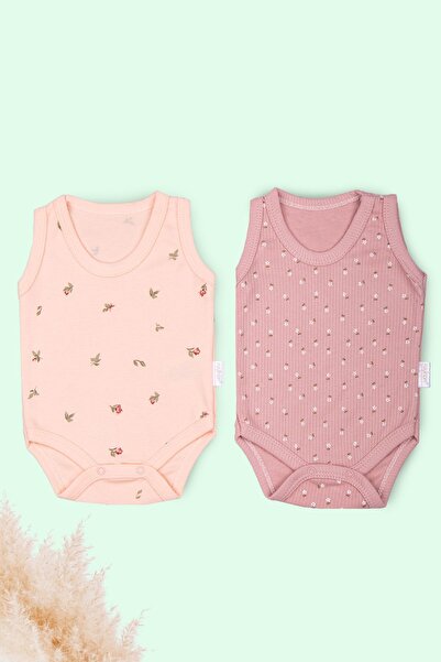 Baby 2li Bebek Çıtçıtlı Badi Zıbın Çiçek Lale Desenli %100 Pamuklu Kız Body Y...