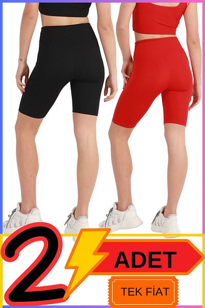 missmaral Pantaloni scurți pentru femei, negri și roșii, jambiere, pachet de 2 cu lycra, talie înaltă, biker sezonier 21070