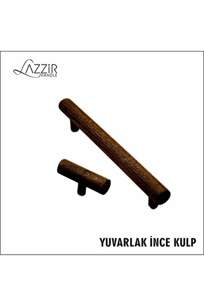 lazzir handle Ahşap Yuvarlak Ince Ekstra Kulp (96 MM)-dolap Kulpu Çekmce Kulpu 96 Mm(Ceviz Renk)