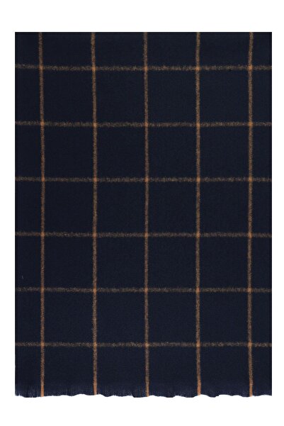 Esgue Yellow-Navy Plaid Pattern Viscose Cashew