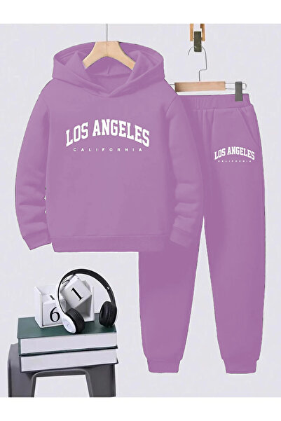 REMESA Σετ φόρμας με στάμπα Los Angeles με μαύρη κουκούλα Unisex