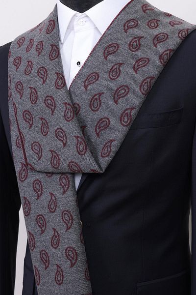Esgue Bord-Gri Dublu Față Drop Pattern Viscose Kaşkol