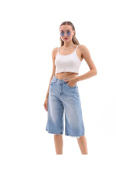 DENİKK Yudoowear Unisex τζιν σορτς - Ice Blue, Κόψιμο Βερμούδας
