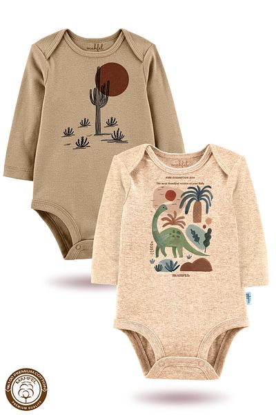MAHFEL 2-Piece 100% Cotton Organic Printed Snap Fastener Baby Bodysuit