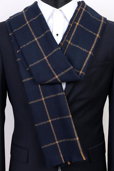 Esgue Yellow-Navy Plaid Pattern Viscose Cashew