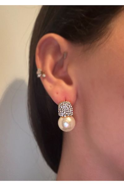 MioArt Women's Zircon Stone Pearl Detailed Stylish Earrings
