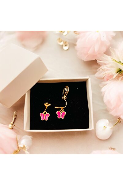 1PARÇAMAVİ حلق أطفال بدون فتحة بمشبك فراشة صغيرة - حلق مضغوط