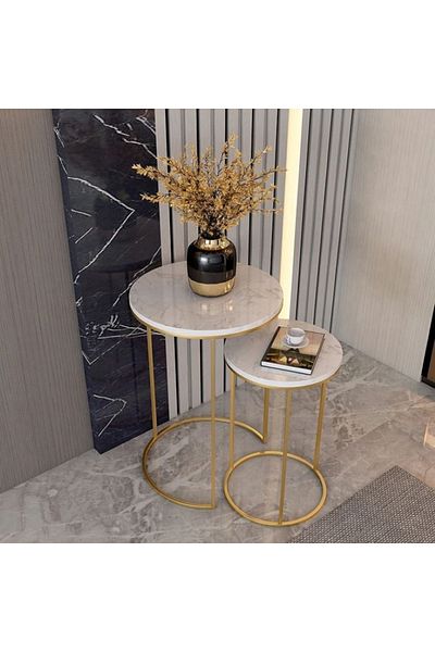 EDMONDA EV AKSESUAR ELA GOLD ZİGON SEHPA 2Lİ METAL SERVİS SEHPA