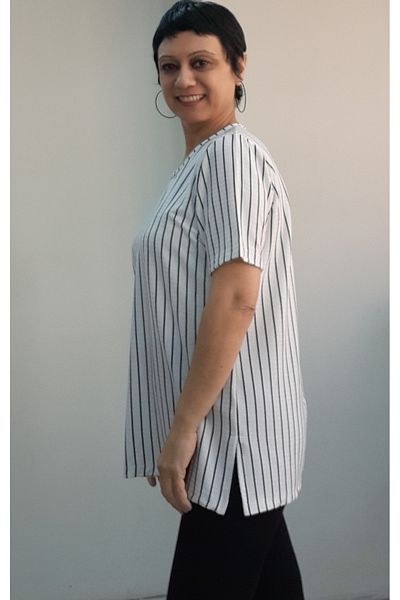 Mertcan Butik White Black Striped Short Sleeve Combed Cotton Viscose T-Shirt