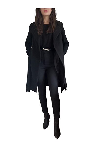 Butik Hepa-gg Kolları Örme Kadın Siyah Kaşe Kaban