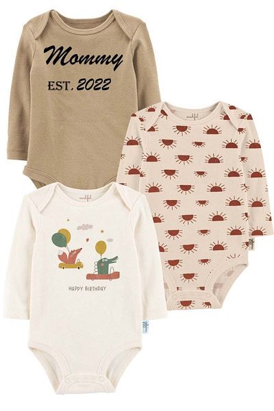 MAHFEL 100% Cotton 3-Piece Organic Printed Snap Fastener Baby Bodysuit