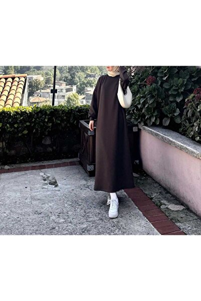 imzatasarım Bloomberry (Siyah-Kahverengi-Yeşil) Modal Kumaş Sweat Tesettür Elbise