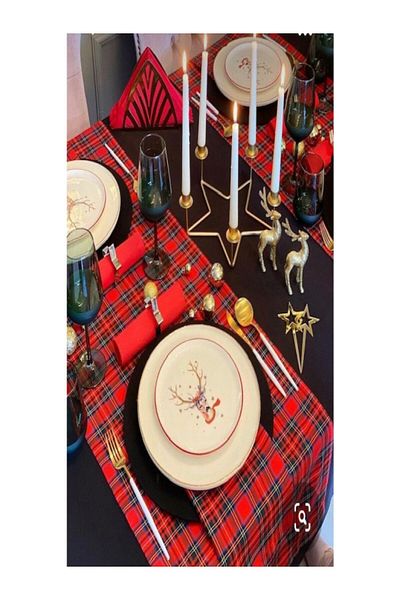 BELMODMODA Christmas New Year New Year Scottish Plaid Runner 45*150