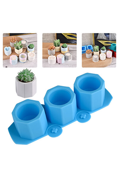 Getshopmini Epoksi Sekizgen Ortası Boş Beton Saksı Dekoratif Mumluk Taş Tozu ...