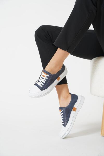 Moda Pie Norve Bağlı Hakiki Deri Kadın Ayakkabı Lacivert