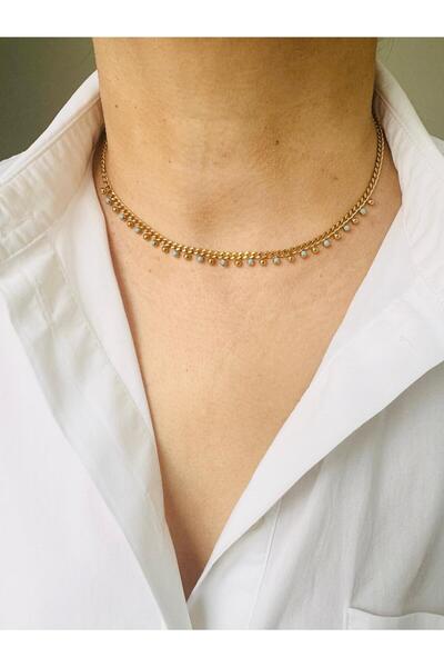 DEVİ fashion Çelik Mavi Topçuk Zincir  Kolye