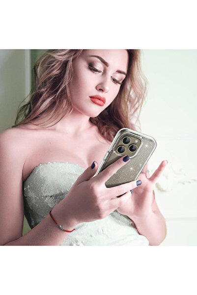 Merwish İphone 15 Pro Max Uyumlu Şeffaf Simli Kılıf Sararmaya Dayanıklı Yükse...