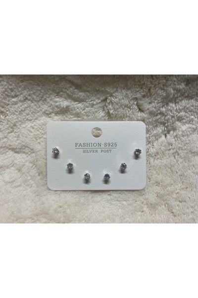 TREND GÜMÜŞ KAPLAMA TEK TAŞ ÇOKLU KÜPE (M:179)