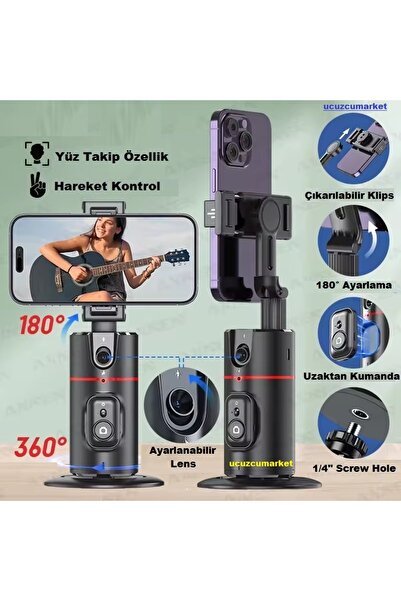 Genel Markalar Yüz Takip Eden Uzaktan Kumandalı Otomatik Tripod (360 Derece D...