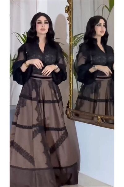 Gold Dresses Satin Lace Evening Dress - Aby 242212