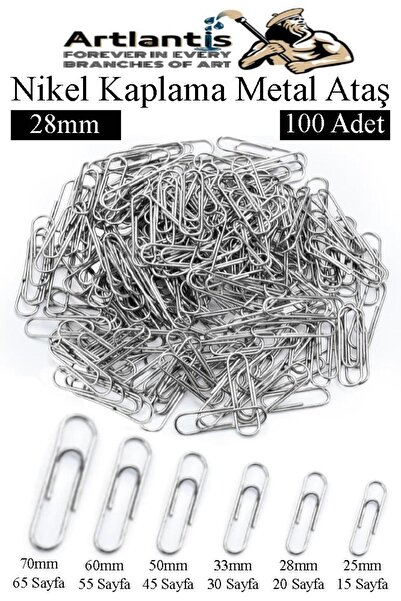 Artlantis Metal Ataş No 3 28mm 100 lü 1 Paket Nikel Kaplama Metal Ataç Dayanıklı Paslanmaz 20 Sayfa Kapasiteli
