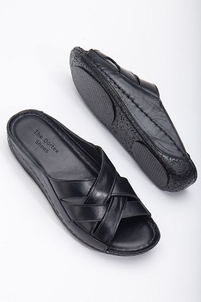 The Dortex Shoes Οι γυναικείες παντόφλες από γνήσιο δέρμα Dortex Orthopedic Wedge Heel Slippers